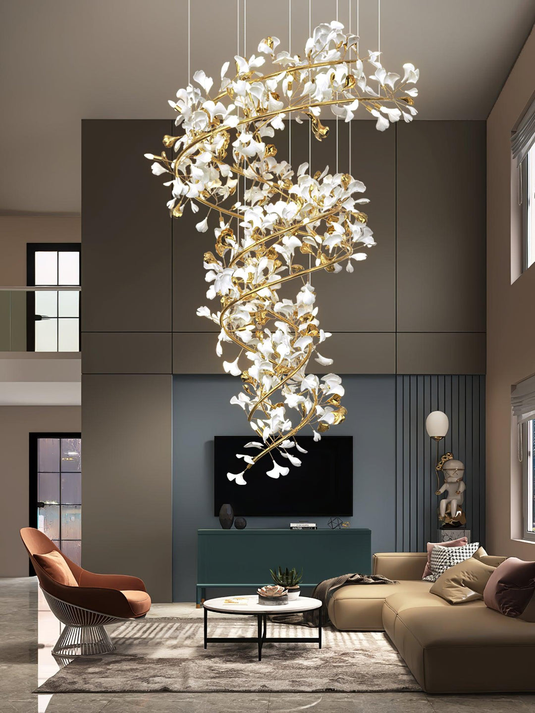 Gingko Ring lampadario Ceramica per scale lusso