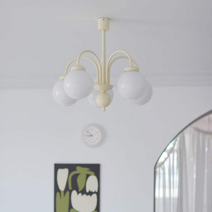 Velaora lampadario in vetro opaco crema a globo