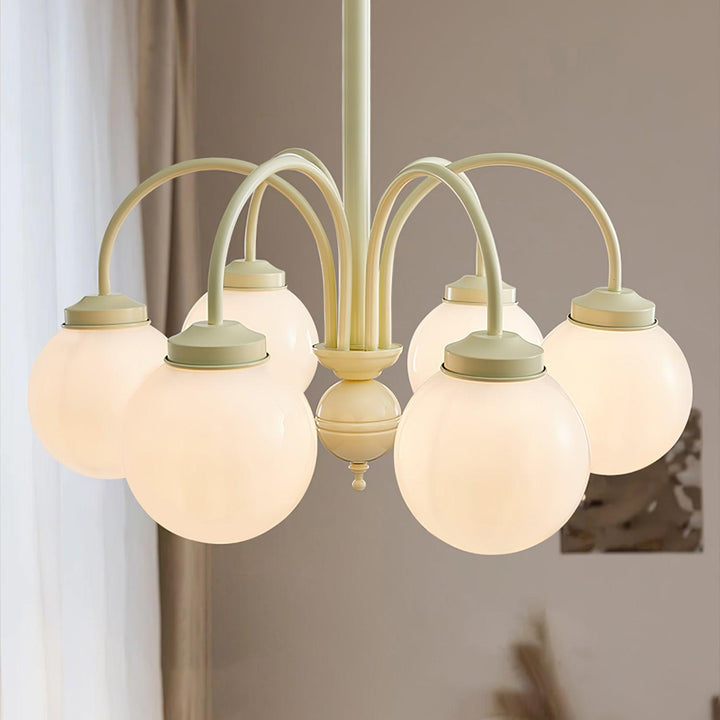 Velaora lampadario in vetro opaco crema a globo