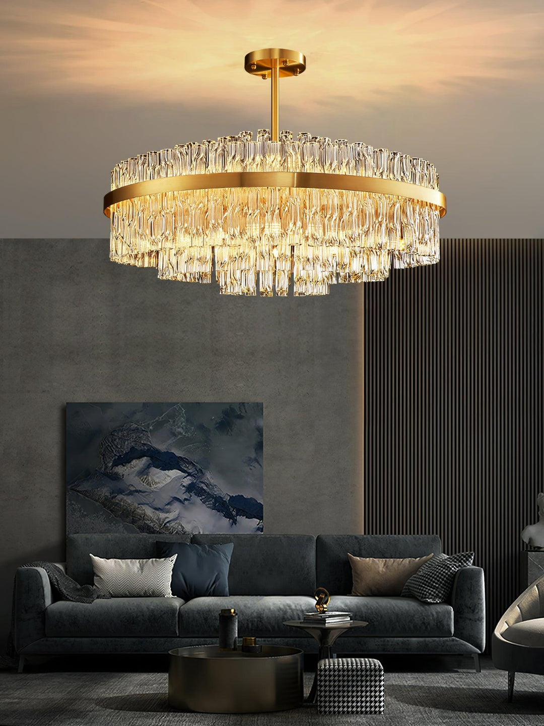 Solivian lampadario Oro Asta Trasparente elegante