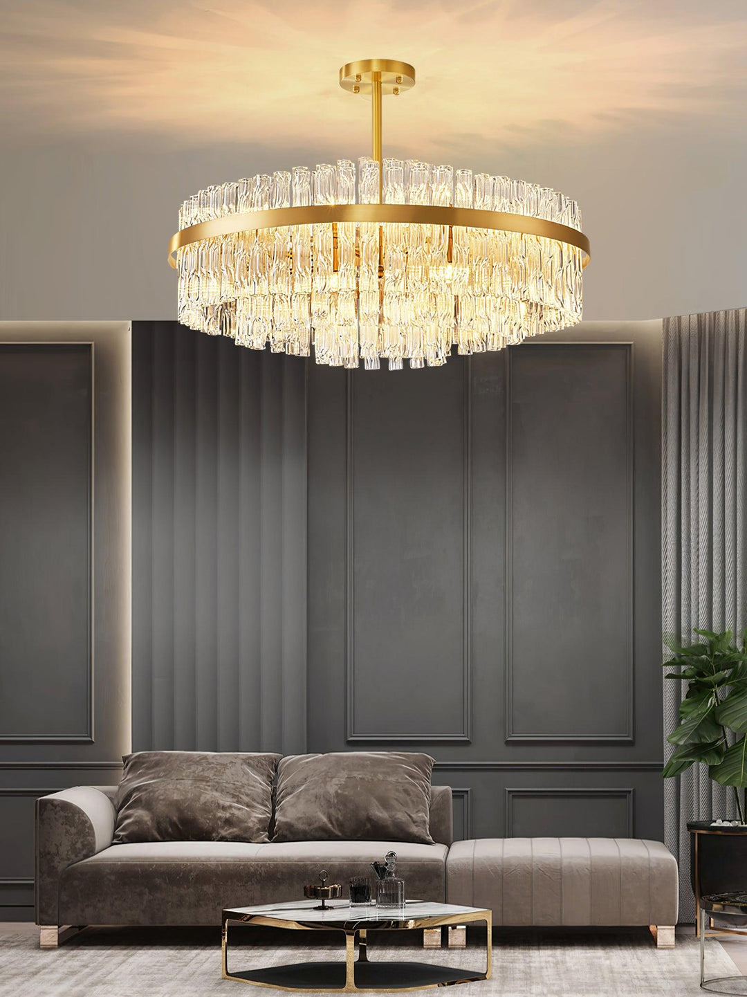 Solivian lampadario Oro Asta Trasparente elegante