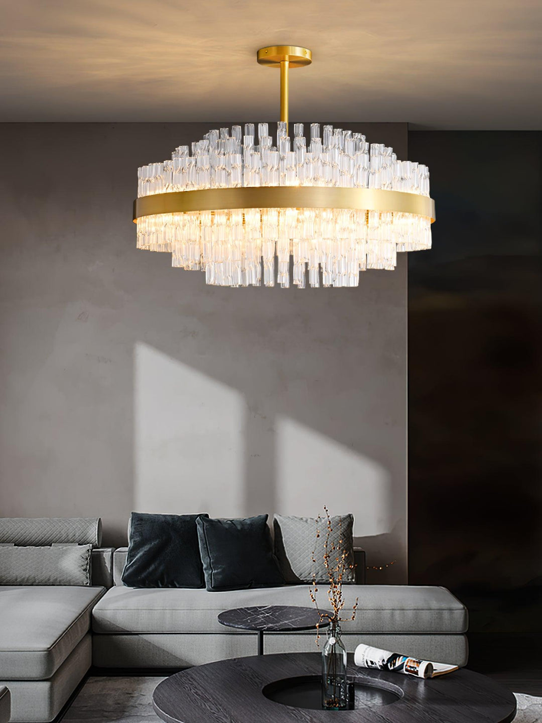 Solivian lampadario Oro Asta Trasparente elegante