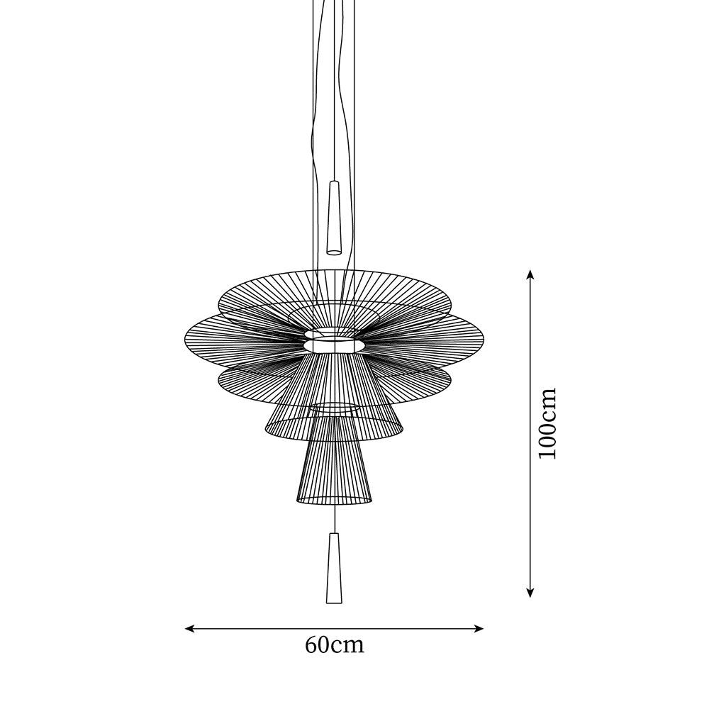 Lampadario a struttura filare stratificata con effetto scultoreo, audace e moderno