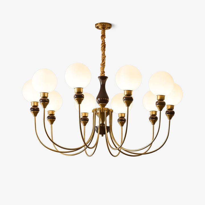 Eiruella lampadario Bracci in ottone globi in vetro Smerigliato