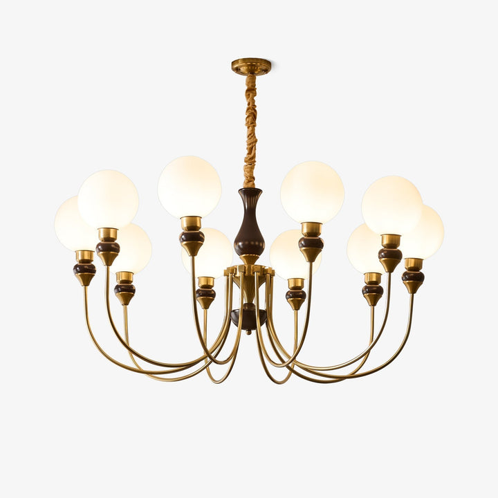 Eiruella lampadario Bracci in ottone globi in vetro Smerigliato