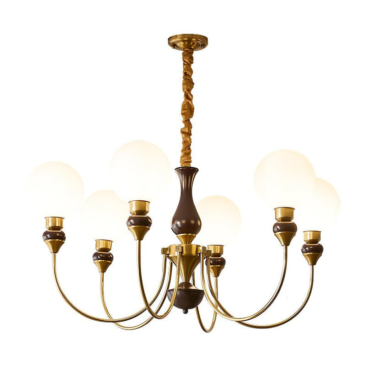 Eiruella lampadario Bracci in ottone globi in vetro Smerigliato