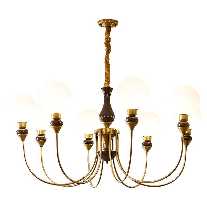 Eiruella lampadario Bracci in ottone globi in vetro Smerigliato