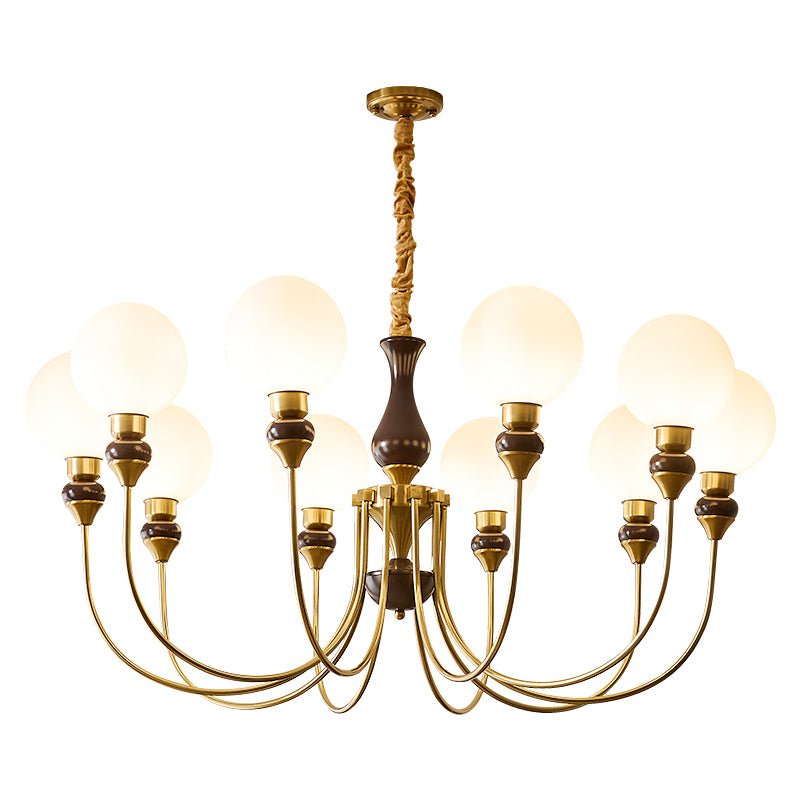 Eiruella lampadario Bracci in ottone globi in vetro Smerigliato