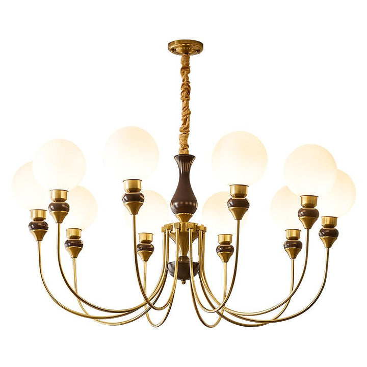 Eiruella lampadario Bracci in ottone globi in vetro Smerigliato