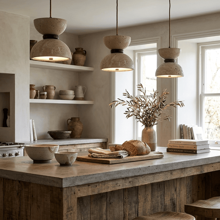 Tavareria Hourglass lampada a sospensione in travertino