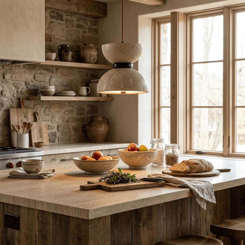 Tavareria Hourglass lampada a sospensione in travertino