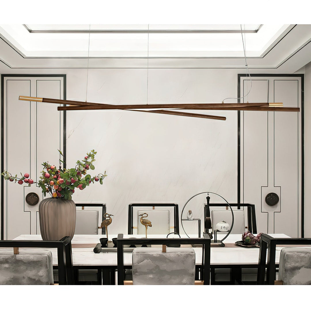 Elvuaine lampadario legno lineare LED