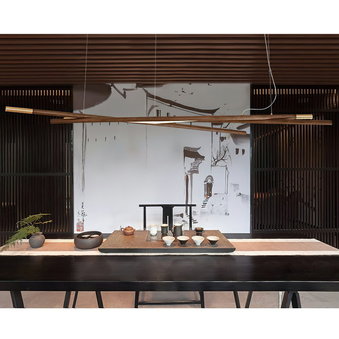 Elvuaine lampadario legno lineare LED
