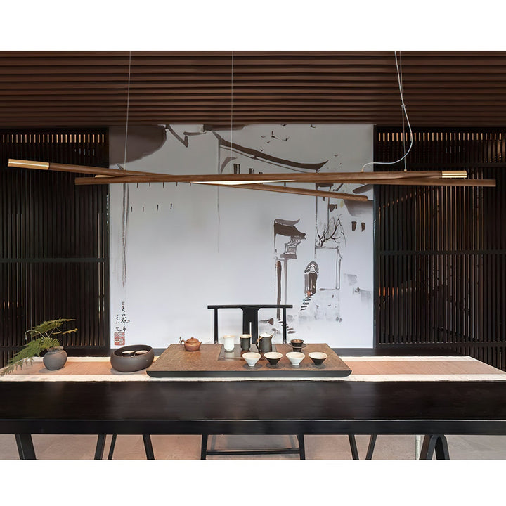 Elvuaine lampadario legno lineare LED