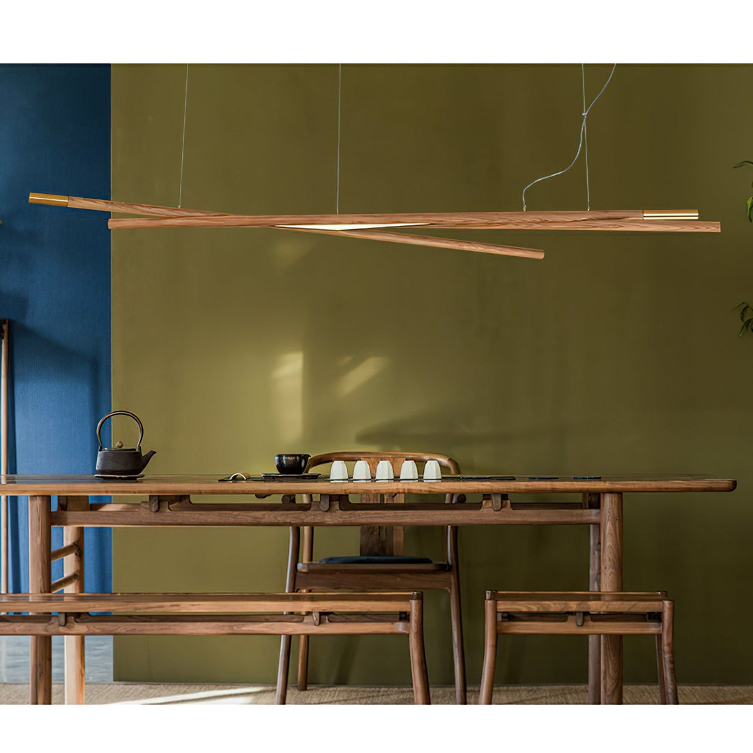 Elvuaine lampadario legno lineare LED