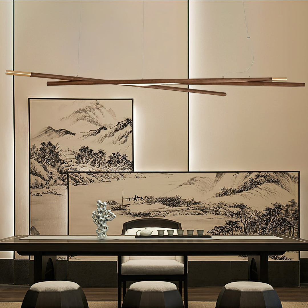 Elvuaine lampadario legno lineare LED
