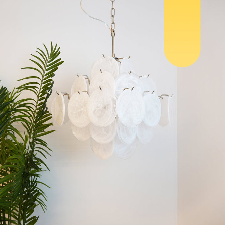 Liorinelle lampadario in vetro bianco Murano a Disco grappolo