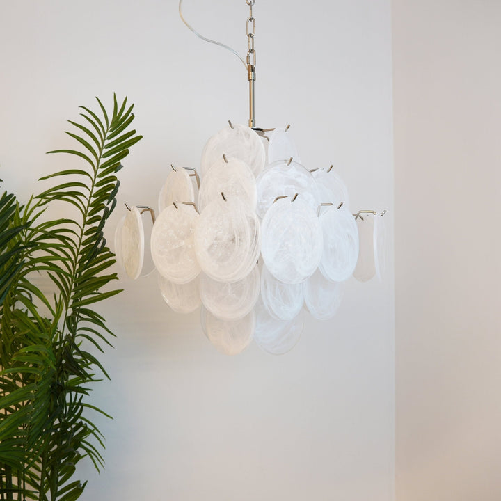 Liorinelle lampadario in vetro bianco Murano a Disco grappolo