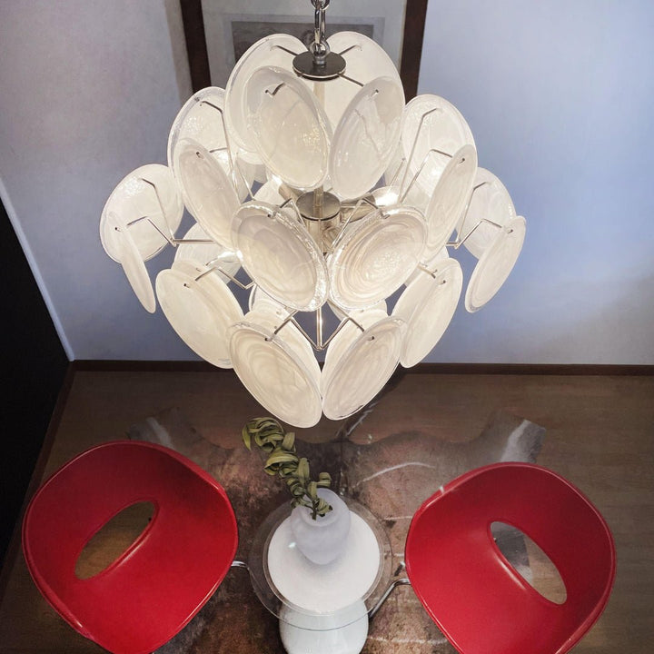 Liorinelle lampadario in vetro bianco Murano a Disco grappolo