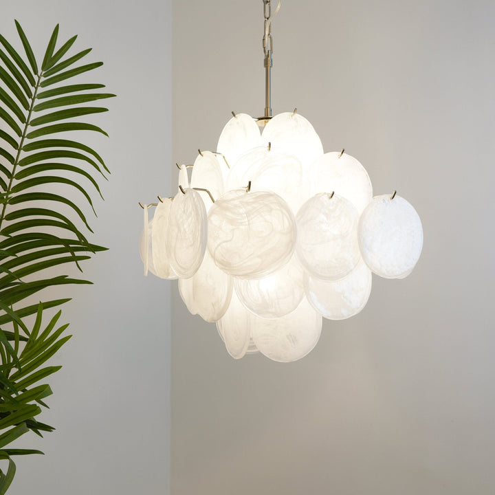 Liorinelle lampadario in vetro bianco Murano a Disco grappolo