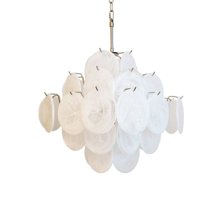 Liorinelle lampadario in vetro bianco Murano a Disco grappolo