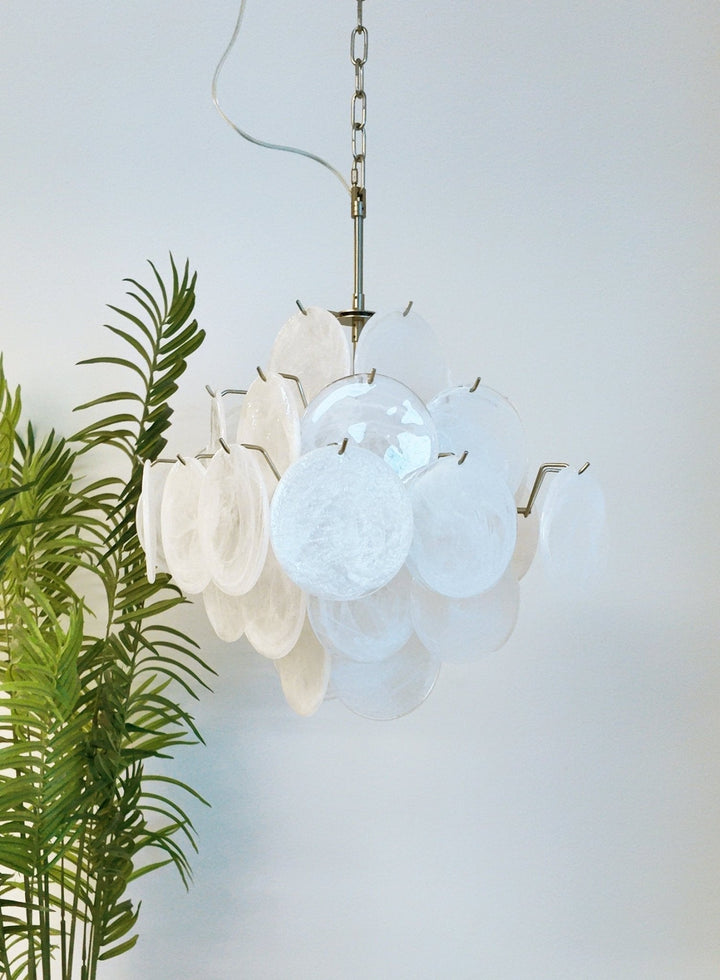 Liorinelle lampadario in vetro bianco Murano a Disco grappolo