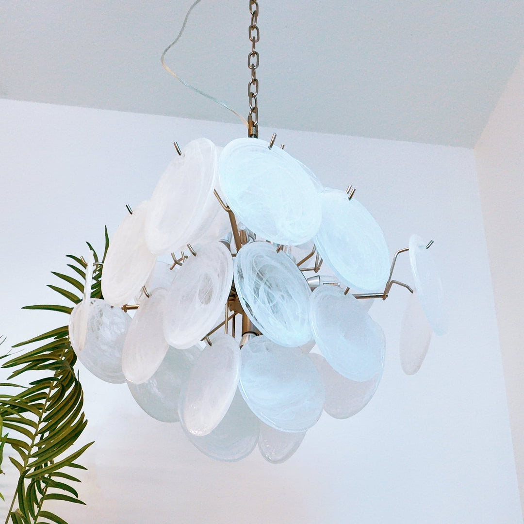 Liorinelle lampadario in vetro bianco Murano a Disco grappolo