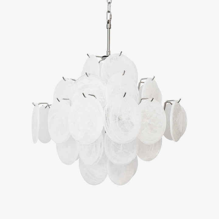 Liorinelle lampadario in vetro bianco Murano a Disco grappolo