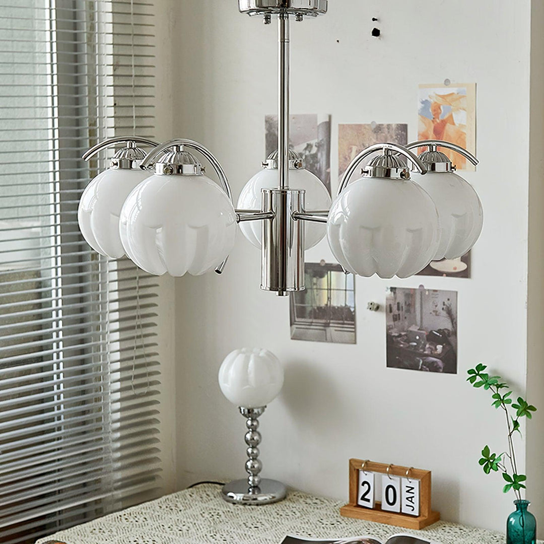 Lampadario cromo Bracci Curvi con sfere Smerigliato