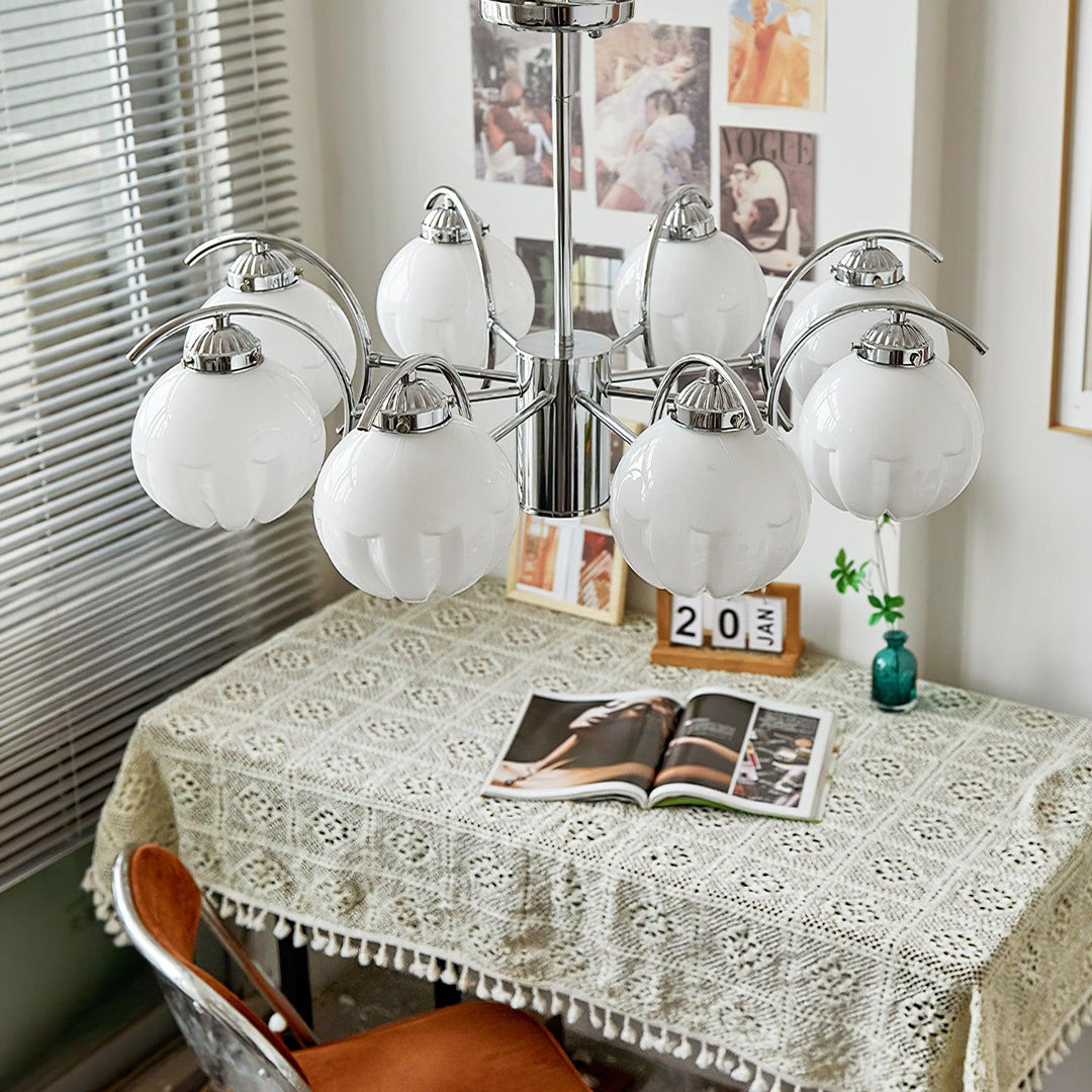 Lampadario cromo Bracci Curvi con sfere Smerigliato