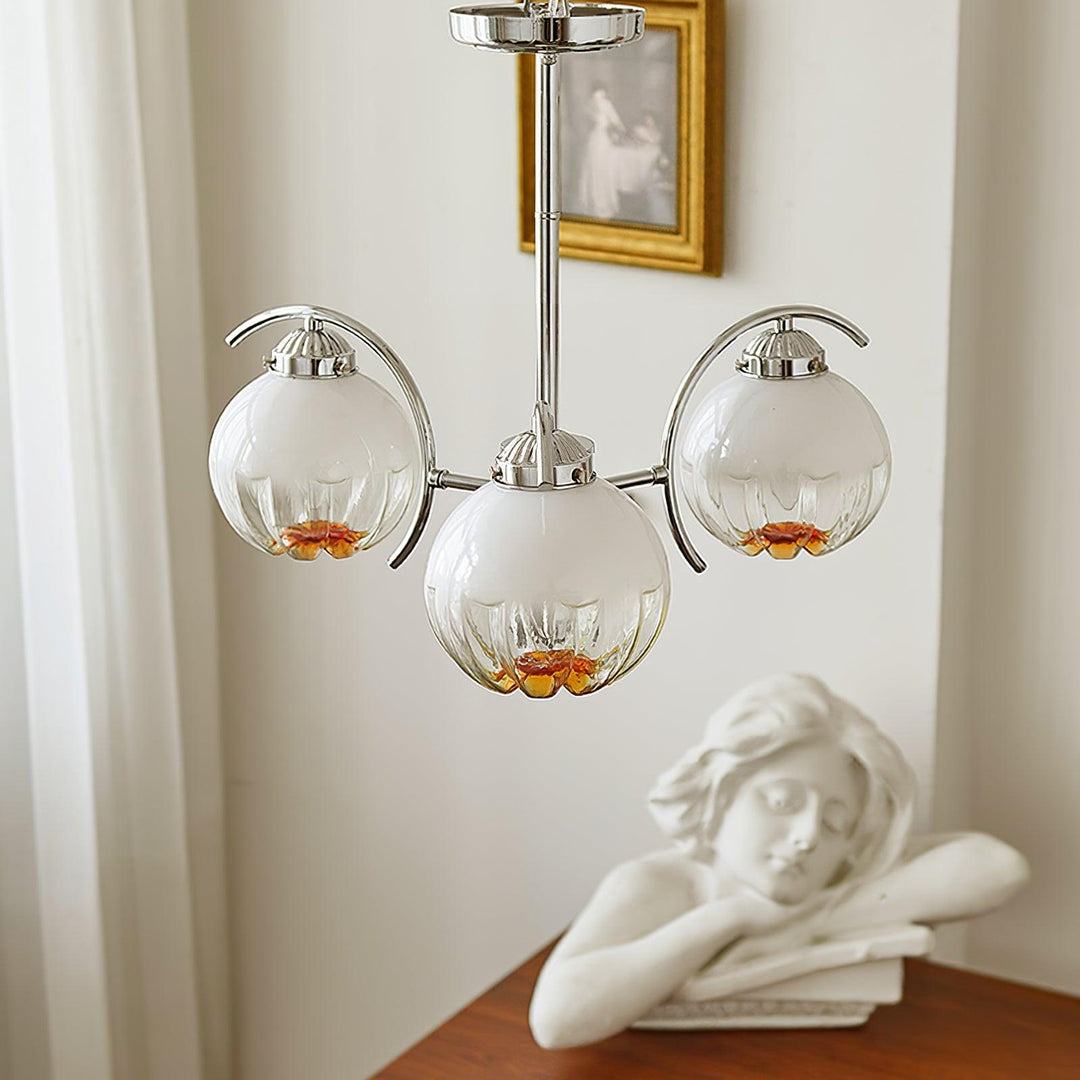 Lampadario cromo Bracci Curvi con sfere Smerigliato