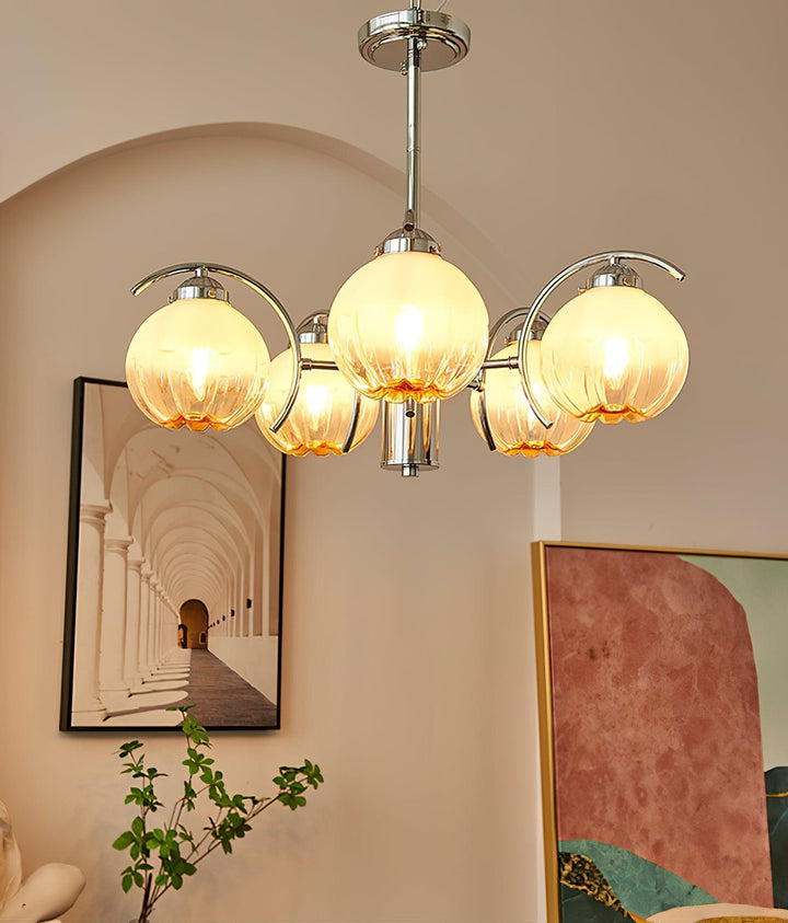 Lampadario cromo Bracci Curvi con sfere Smerigliato