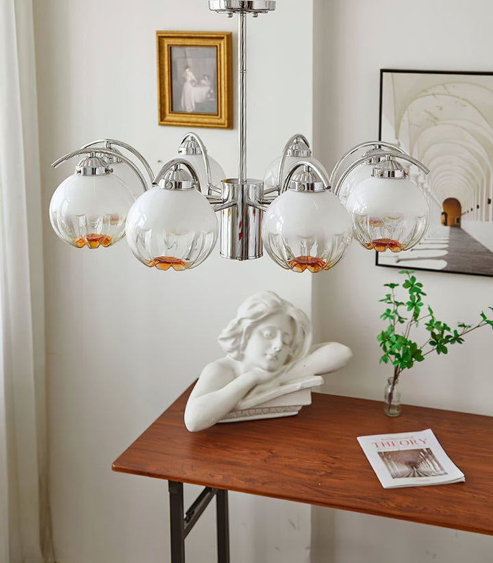 Lampadario cromo Bracci Curvi con sfere Smerigliato