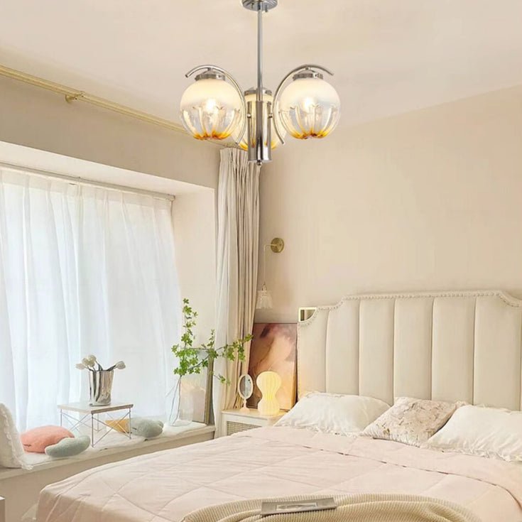 Lampadario cromo Bracci Curvi con sfere Smerigliato