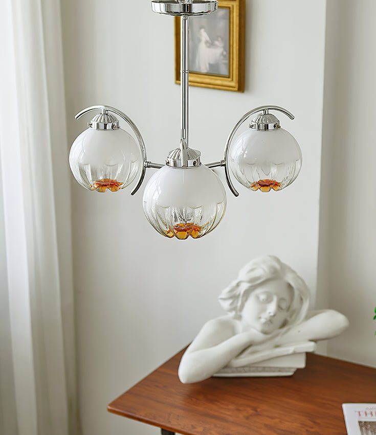 Lampadario cromo Bracci Curvi con sfere Smerigliato
