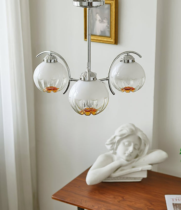 Lampadario cromo Bracci Curvi con sfere Smerigliato