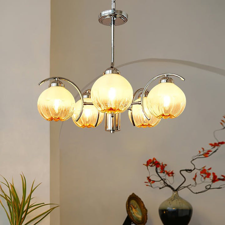 Lampadario cromo Bracci Curvi con sfere Smerigliato