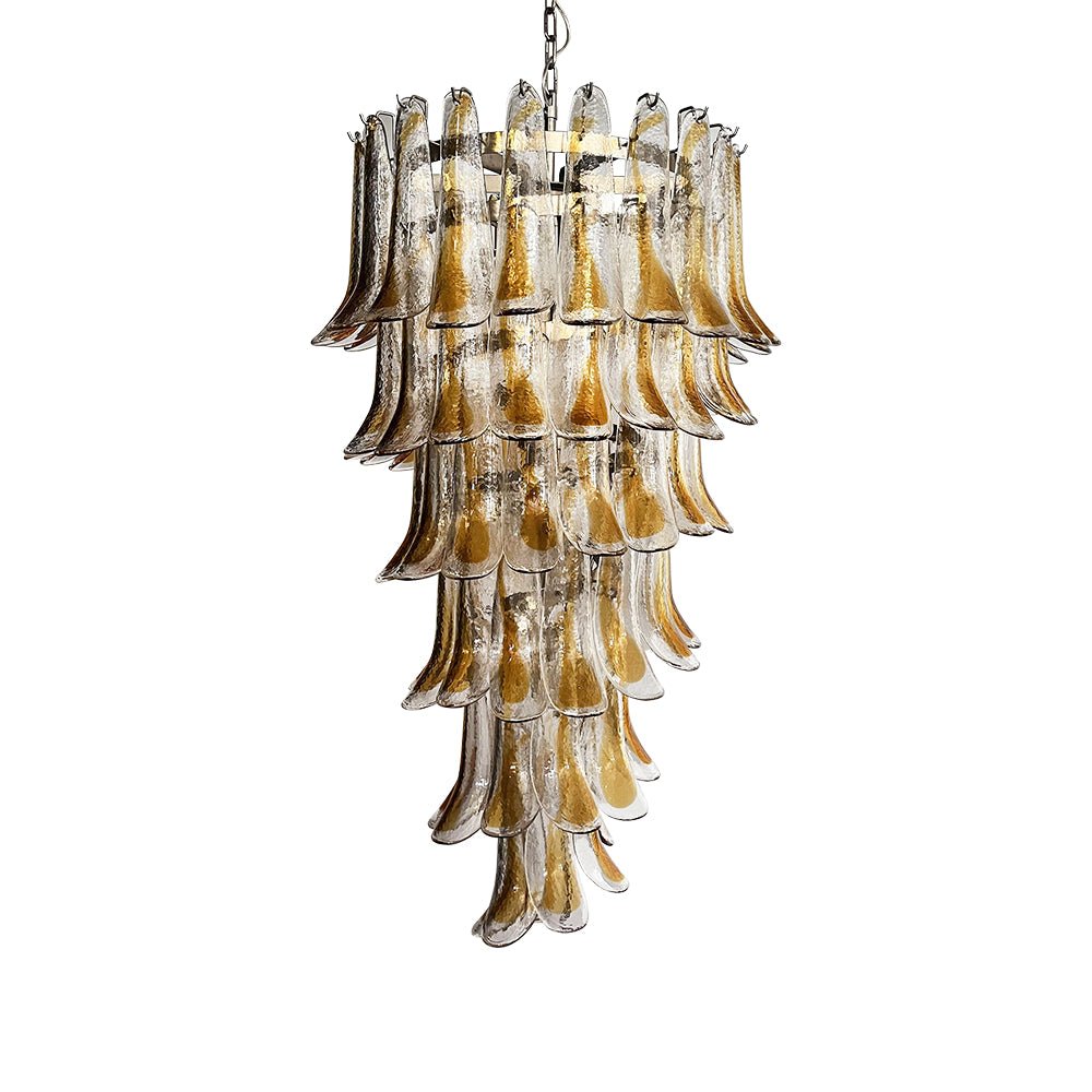Eirinira lampadario petali in vetro di Murano dorato a Cascata Stratificata