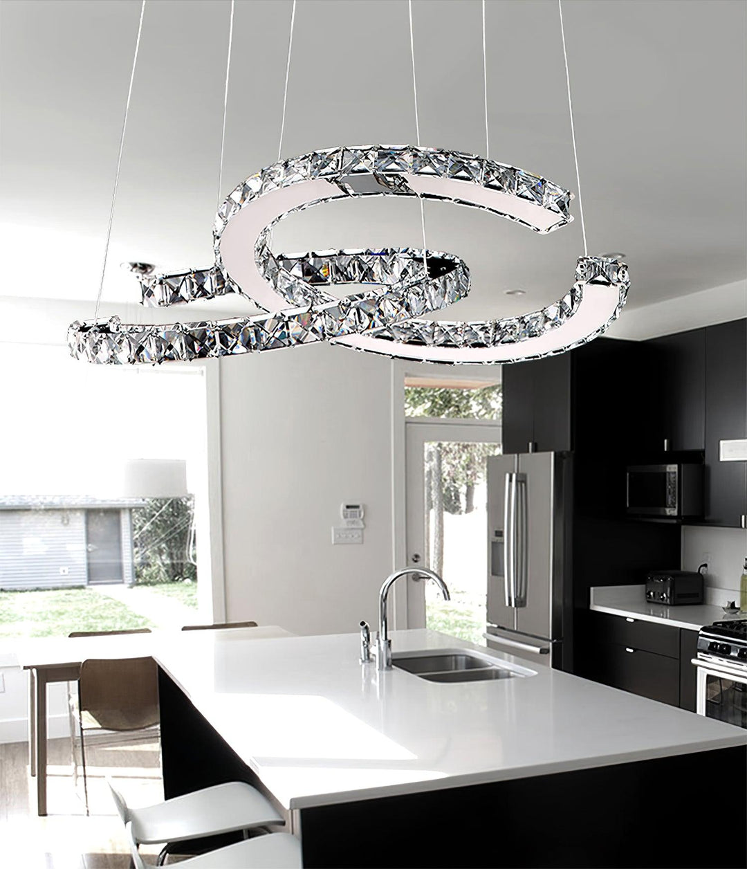 Luxisine lampadario Cristallo Double C moderno Argento 2-Anello