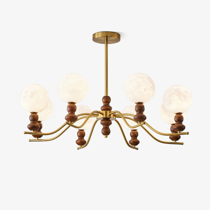 Elvivira lampadario in ottone e legno con globi Lunari Eleganti
