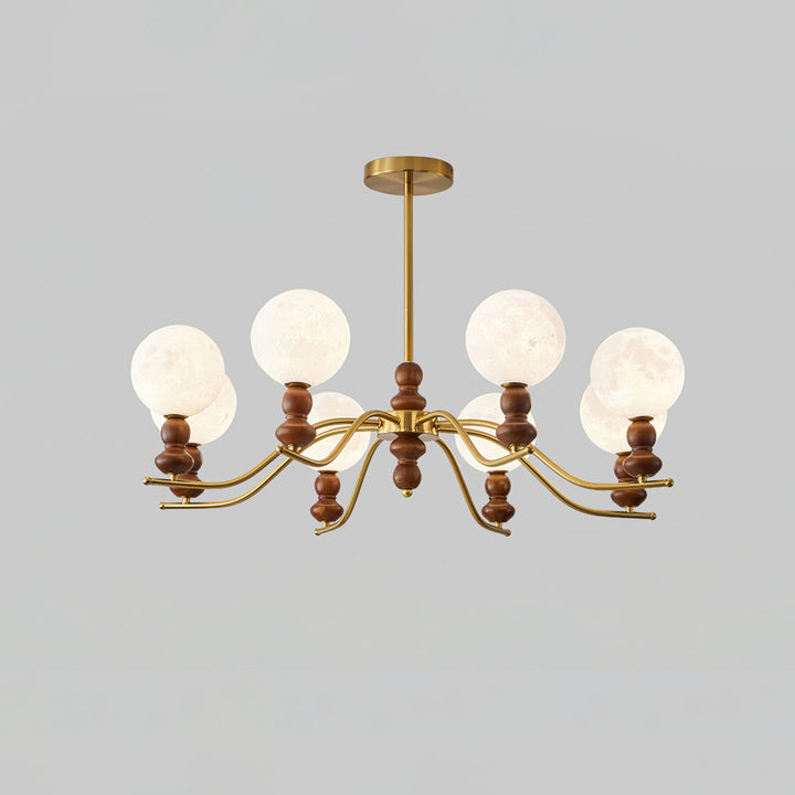 Elvivira lampadario in ottone e legno con globi Lunari Eleganti