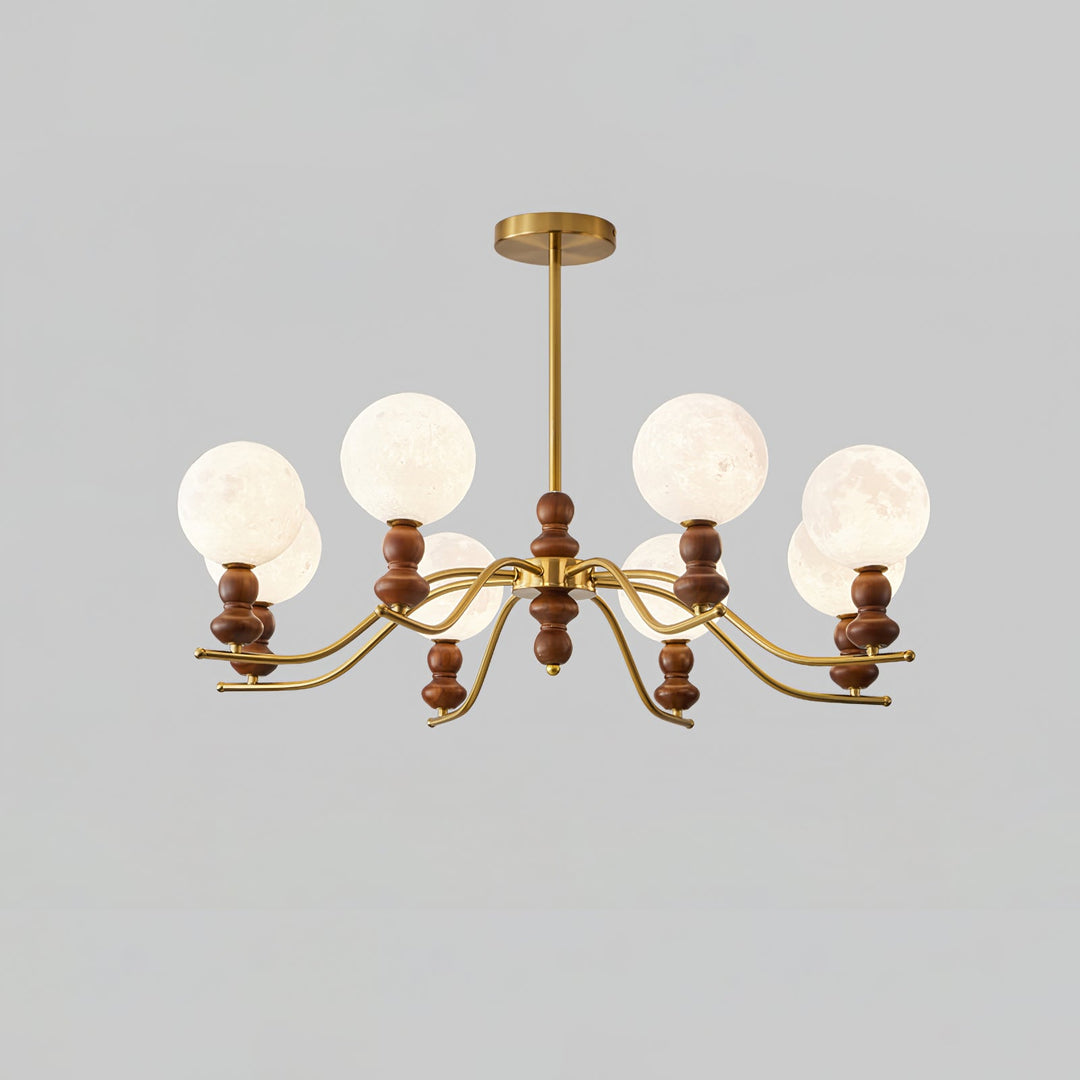 Elvivira lampadario in ottone e legno con globi Lunari Eleganti