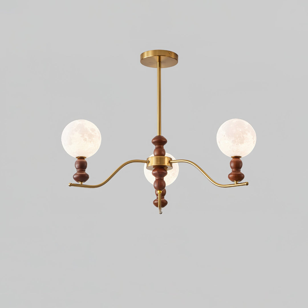 Elvivira lampadario in ottone e legno con globi Lunari Eleganti