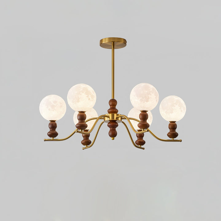 Elvivira lampadario in ottone e legno con globi Lunari Eleganti
