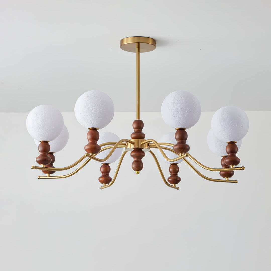 Elvivira lampadario in ottone e legno con globi Lunari Eleganti