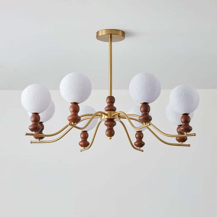 Elvivira lampadario in ottone e legno con globi Lunari Eleganti
