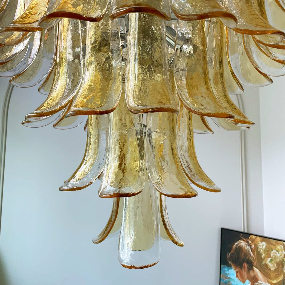 Maelric lampadario petali in vetro ambra