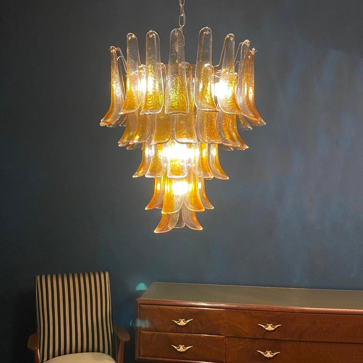 Maelric lampadario petali in vetro ambra