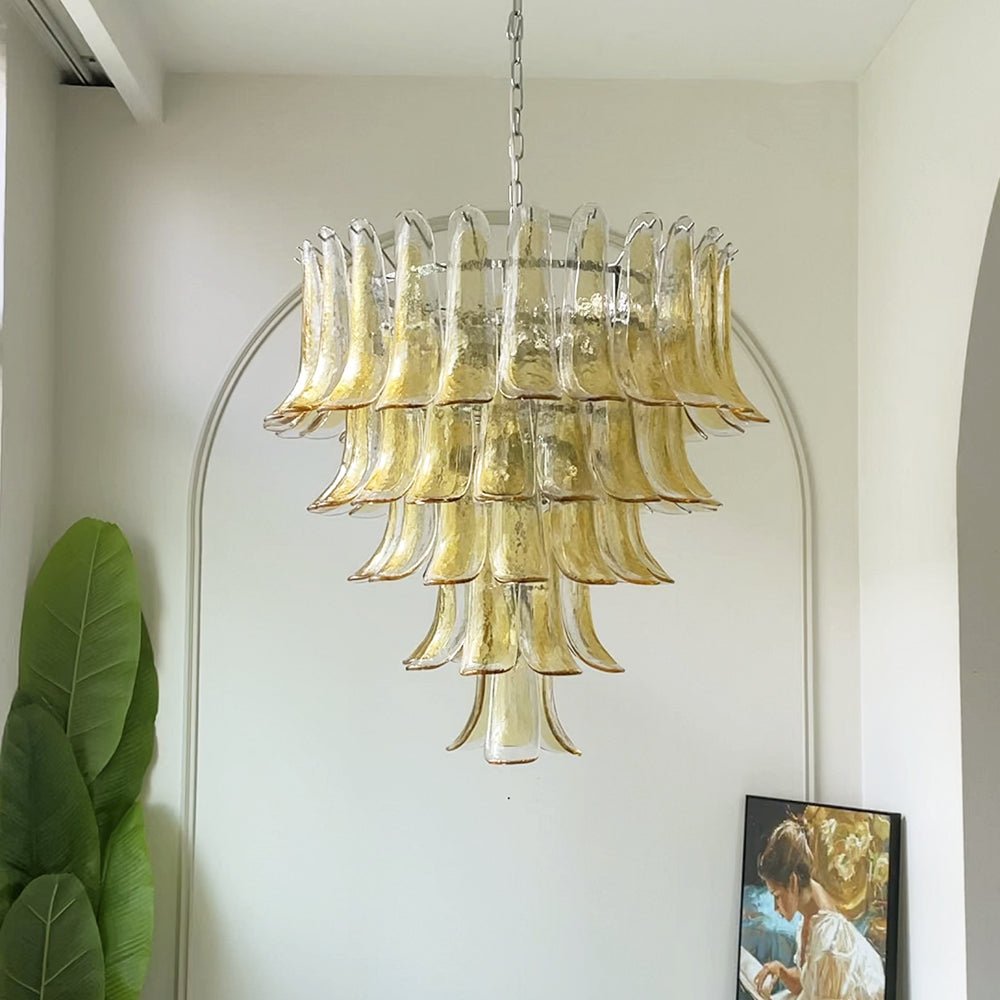 Maelric lampadario petali in vetro ambra