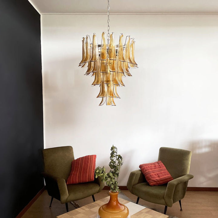 Maelric lampadario petali in vetro ambra